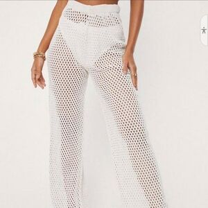 Nasty Gal White Wide Leg Crochet Pants